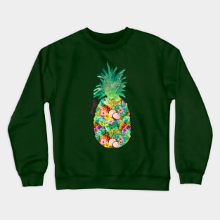 tropical pineapple exotic botanical illustration with floral tropical fruits, yellow fruit pattern over a Crewneck Sweatshirt